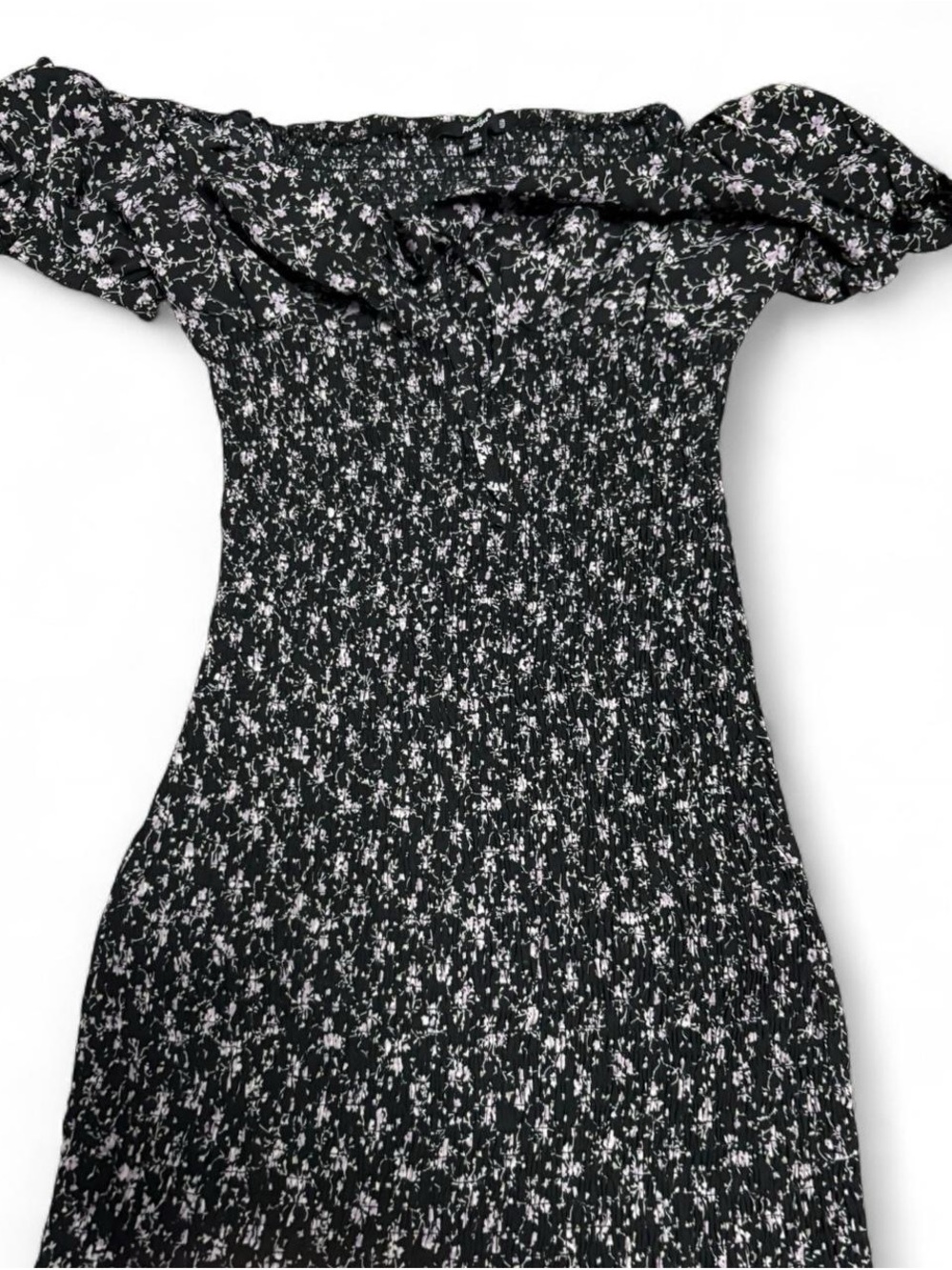 Papaya Black Mini Dress with White Floral Print